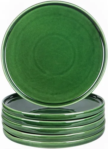 vicrays Juego de platos de cena de cerámica - Platos de porcelana de 10 pulgadas planos para bistec, pasta, pizza, para el hogar, fiesta, Verde