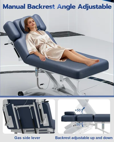 Miniatura 4 de SyyBhb Mesa de masaje eléctrica profesional Hi-Lo con ruedas, respaldo ajustable Haydraulic hacia abajo para tratamiento/facial/belleza/spa/terapia