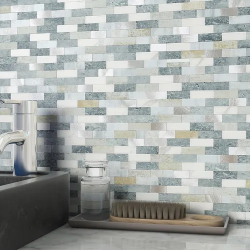 Miniatura 8 de BeNice Adhesivos para despegar y pegar, para cocina, mosaico, baño, mármol, ducha, azulejos, impermeables, (10 hojas, azul gris)