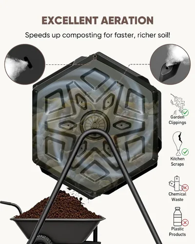 Miniatura 6 de THE GROW'ING Contenedor de compostaje actualizado de 43 galones para exteriores, compostador giratorio de montaje rápido, compostador de doble