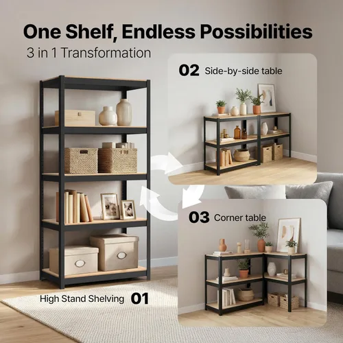 Miniatura 10 de HOMEDANT House - Estantería de metal resistente ajustable de 24.4 pulgadas de ancho y 5 niveles para garaje, estantes de almacenamiento de pie, Negro