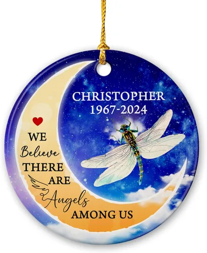Miniatura 10 de Adorno de Navidad cardenal rojo conmemorativo personalizado, adorno de cerámica cardenal enviado del cielo, adorno de recuerdo para la pérdida de un