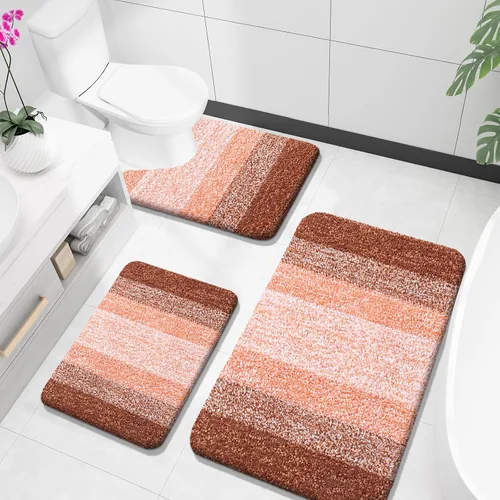 Miniatura 40 de OLANLY Juego de alfombras de baño de 3 piezas, alfombras de baño de microfibra suave y absorbente y alfombra de inodoro de contorno en forma de U