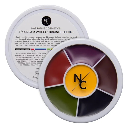 Narrative Cosmetics Rueda de moretones de 6 colores | Maquillaje en crema SFX para moretones, heridas y quemaduras realistas | Paleta de maquillaje