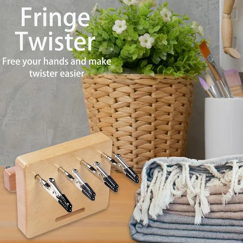 Miniatura 5 de Twister de flecos para torcer rápidamente, 4 clips herramienta de fabricación de cordón de madera, tornado de flecos de hilo para tejer, máquina