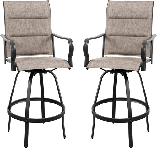 Miniatura 11 de Vongrasig 6 Sillas Giratorias de Bar para Patio Exterior, Taburetes de Bar Altos con Textil Acolchado Tipo Cabestrillo para Todo Clima, Juego