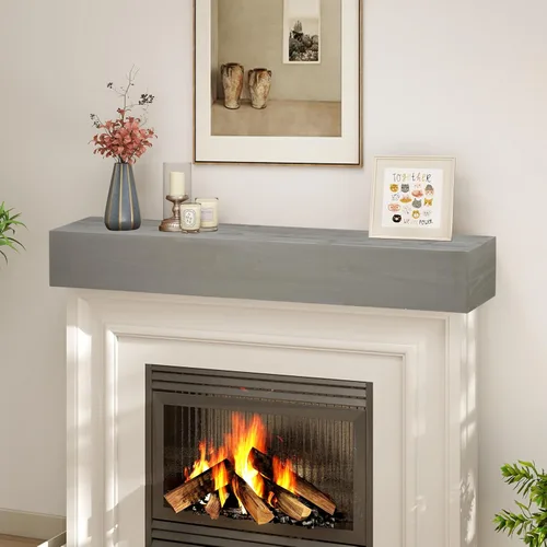 Miniatura 8 de Mederlo Mantel de chimenea de madera rústica de 48 pulgadas Estante flotante y montado en la pared para decoración del hogar