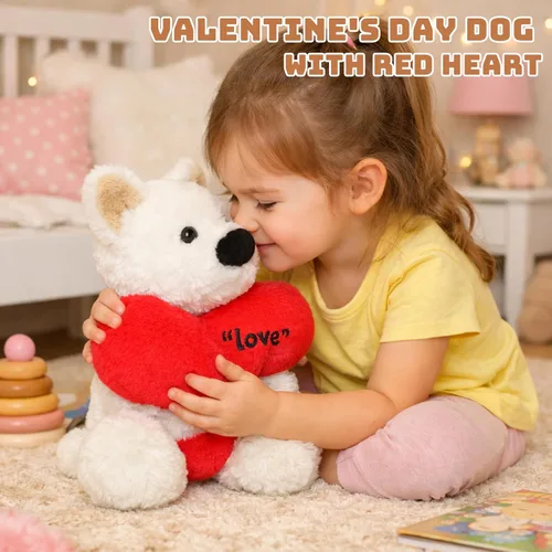Miniatura 6 de Juguete de peluche suave de 10 pulgadas para el día de San Valentín, West Highland con corazón rojo, bonito regalo romántico para novia, esposa