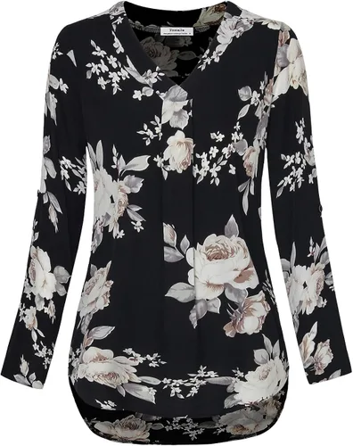 Miniatura 4 de Youtalia - Blusa casual de mujer con cuello en V, estampada, de gasa, con mangas de 34 con puños, estilo casual