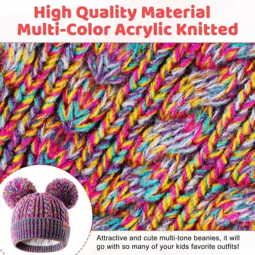 Miniatura 3 de Winter Hat for Kids Toddler Children, Girls Beanie with Double Pom Pom Warm Fleece Lined, Girls Accessories Knit Beanies Cap