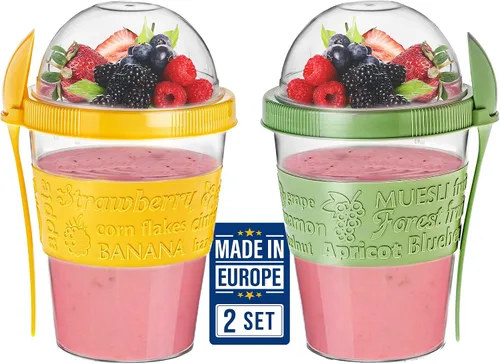 Miniatura 10 de Crystalia Paquete de 4 tazas On The Go de 20 onzas de yogur para parfait con tapas y cucharas, recipientes de avena durante la noche, recipientes