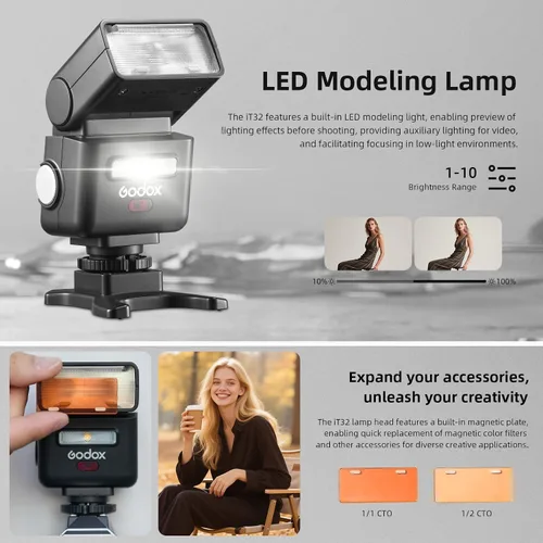 Miniatura 7 de Godox iT32 TTL HSS Flash para Canon con disparador X5-C, 1/80000s HSS 2.4G kit inalámbrico fuera de la cámara, liberación rápida magnética y USB-C