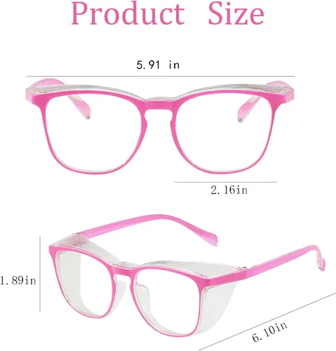 Miniatura 7 de Gafas de seguridad para hombres y mujeres, gafas de seguridad antivaho cómodas, bloqueo de luz azul, protección UV, enfermeras adultas Cuadrado rosa