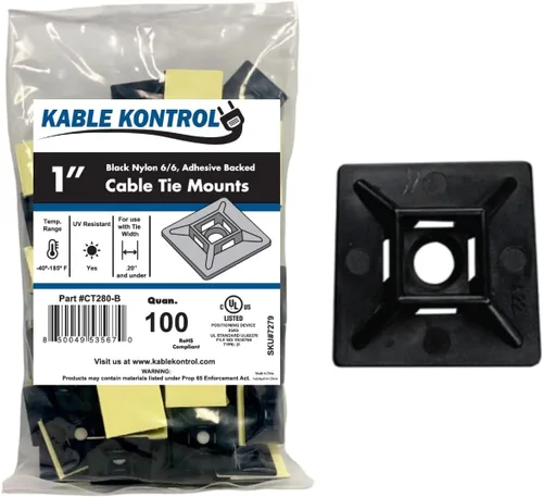Miniatura 16 de Kable Kontrol Soportes para bridas de cremallera, 1 pulgada cuadrada, blanco natural, 100 unidades, cuadrados de montaje multiusos con respaldo