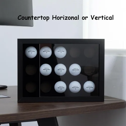 Miniatura 3 de Bivitre Vitrina de pelotas de golf para 15 bolas, estuche de madera con cubierta acrílica contra el polvo, UV, montaje en pared y caja de sombra