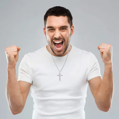 Miniatura 3 de Collar religioso con versículo de la Biblia Cristiana con sello a mano, colgante de cruz de acero inoxidable, regalo para hombres, Acero inoxidable