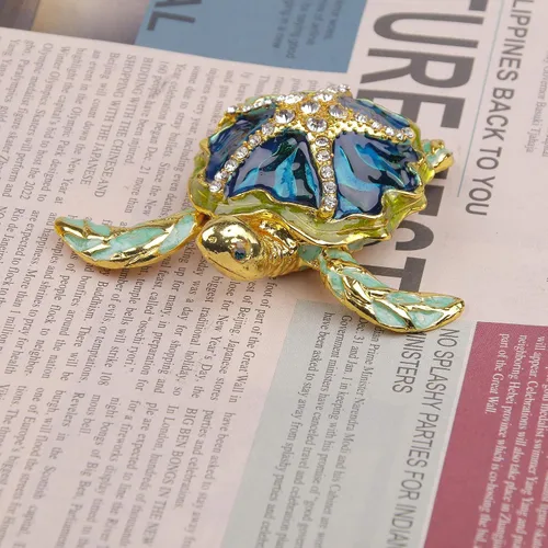 Miniatura 3 de Caja de joyería decorativa con bisagras en forma de tortuga marina, con figura de estrella de mar