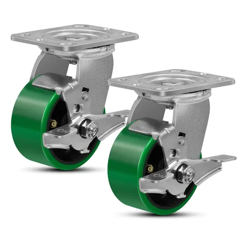 Miniatura 69 de Ruedas giratorias, ruedas industriales de 4 pulgadas resistentes, poliuretano en rueda de acero, ruedas giratorias de placa superior