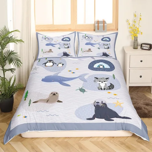 Miniatura 3 de Juego de ropa de cama Kawaii de elefante, tamaño individual, bonita silueta de elefante blanco y gris, para decoración de dormitorio de niños, funda
