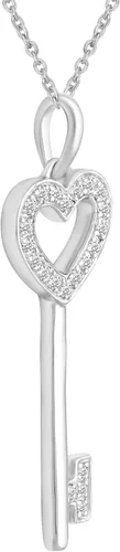 Miniatura 2 de Fifth and Fine Juego de collar con llave de corazón de diamante de 0.10 quilates en plata de ley. Cada pieza viene con una cadena de cable de plata