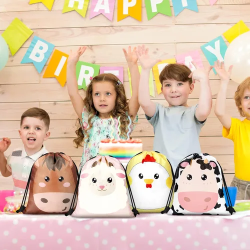 Miniatura 2 de Eccliy 24 bolsas de regalo de fiesta de animales de granja, suministros de fiesta de cumpleaños de granja, bolsas de cuerda para temática de granero