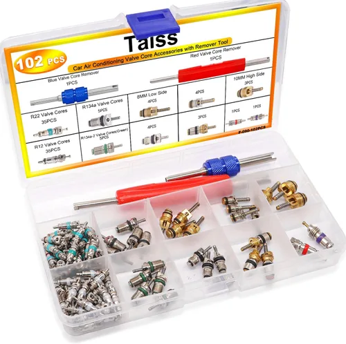 Miniatura 7 de Taiss Kit de accesorios de núcleo de válvula de aire acondicionado de coche, 102 Uds., con herramienta de extracción de núcleo de válvula, R12