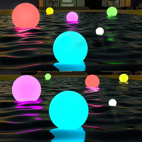 LOFTEK Bola de luz flotante LED de 8 pulgadas con control remoto: 16 colores RGB impermeable decoración al aire libre (1P)+6 pulgadas LED portátil