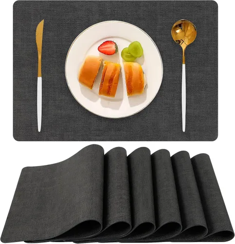 Miniatura 12 de Juego de 6 manteles individuales de piel sintética (beige) Heat Resistant Wipeable Washable Place Mats, Waterproof Anti-Slip Dining Table Mats