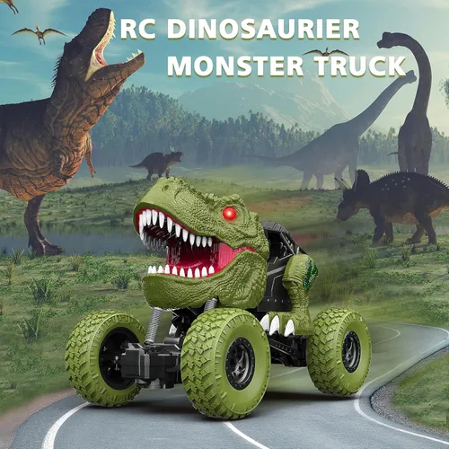 Miniatura 6 de Auto de dinosaurio a control remoto para niños y niños, camión de dinosaurio de control remoto todo terreno de 2.4Ghz con luz, recargable 4WD