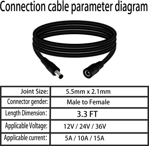 Miniatura 6 de Cable de extensión de alimentación CC de 0.217 in x 0.083 in 3.3FT macho a hembra 12V/24V 14AWG DC Cable de conexión para CCTV Amplificadores