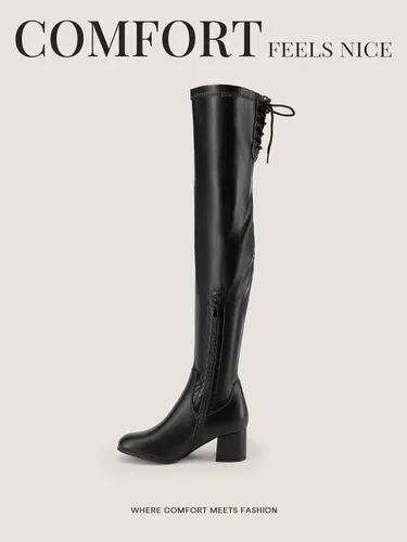 Miniatura 8 de DREAM PAIRS Laurence - Botas de tacón alto y grueso para mujer, por encima de la rodilla, largas, elásticas y sexis, para otoño