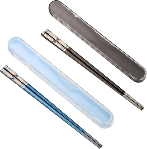 Miniatura 9 de Palillos portátiles con diseño de tira, juego de palillos de metal reutilizables de acero inoxidable con revestimiento de titanio para la escuela