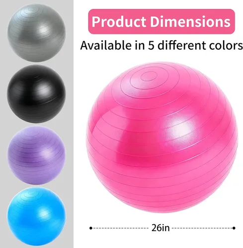 Miniatura 2 de 5 pelotas de ejercicio de yoga antiestallido de 26 pulgadas, pelota de gimnasio antideslizante y resistente para fitness, núcleo, equilibrio