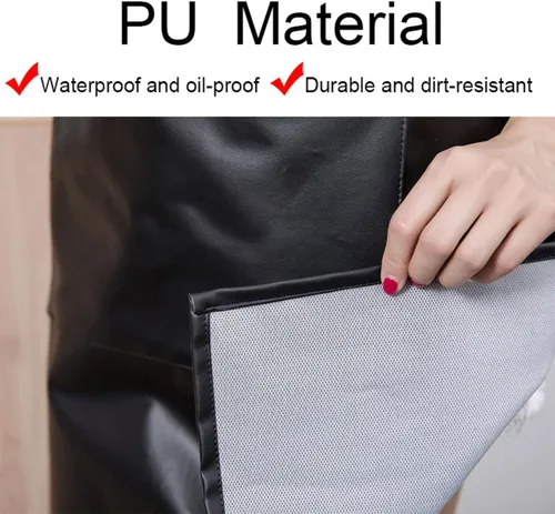Miniatura 4 de Delantal impermeable Bolsillo grande PU Material Impermeable a prueba de aceite Delantal a prueba de polvo Negro y rojo