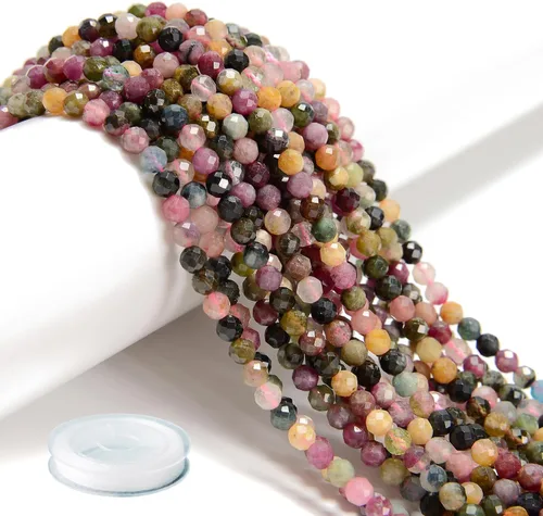 Miniatura 6 de AD Beads Cuentas naturales de piedras preciosas con corte de diamante micro facetado de 4 mm pequeñas y redondas para hacer collares y pulseras DIY