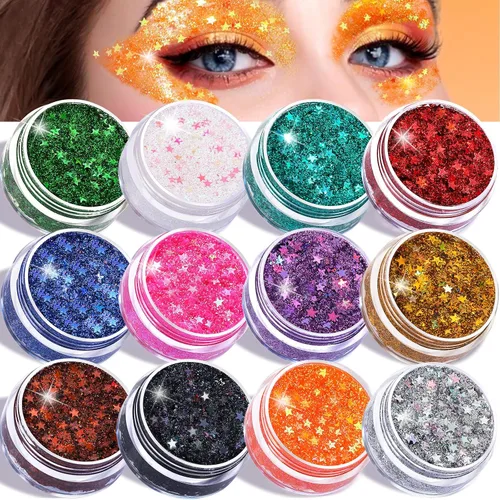 Miniatura 2 de Teenitor Juego de gel con purpurina para la cara, sin pegamento, purpurina corporal para maquillaje, para rostro, cuerpo, cabello, total de 4.23