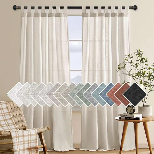 Miniatura 29 de H.VERSAILTEX Cortinas aireadas mezcladas de lino natural con pestaña superior para sala de estar, decoración del hogar, material suave y rico que