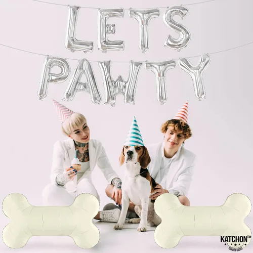 Miniatura 5 de KatchOn, Silver Lets Pawty Balloons - Paquete de 11 globos para perros, globos de patas Globo negro de hueso de perro para decoraciones