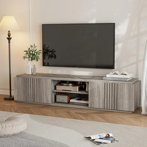 Miniatura 4 de BELLEZE Soporte de TV acanalado de 70 pulgadas para televisores de hasta 75 pulgadas, mesa consola central de entretenimiento multimedia con cajones