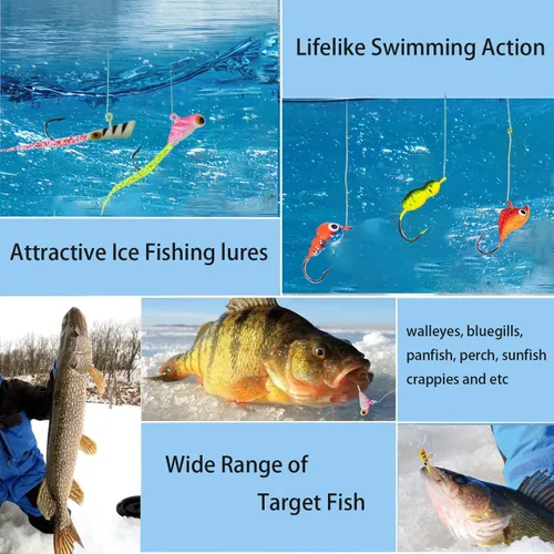 Miniatura 2 de Generic 122 piezas de carrete de caña de pescar en hielo, kit de caña de pescar de hielo de luz media de 24 pulgadas con plantillas de pesca