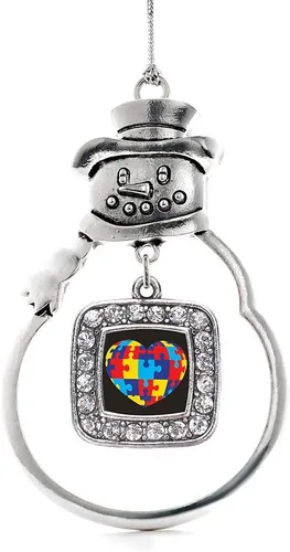 Miniatura 249 de Inspired Silver - Adorno de rodillo de reina - Adorno cuadrado de plata con muñeco de nieve con joyas de circonita cúbica