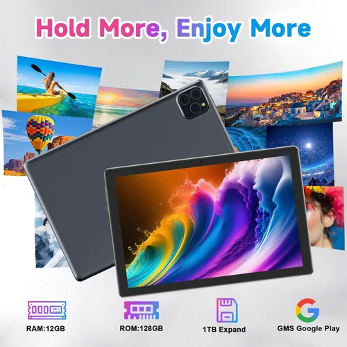 Miniatura 5 de Tablet Android 15 10 pulgadas 12GB RAM+64GB ROM/ 1TB expandible, pantalla táctil HD 1280 * 800, WiFi6 5G BT 5.0, tabletas 2 en 1 con funda