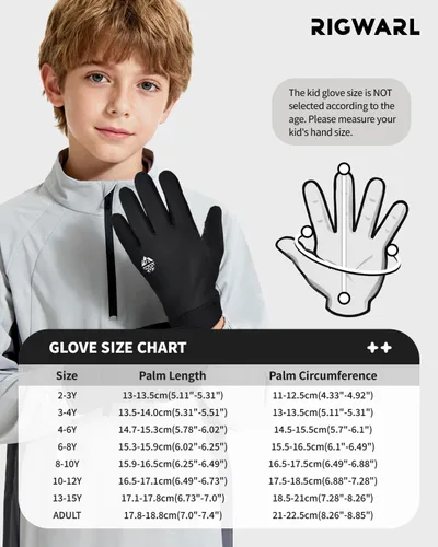 Miniatura 6 de RIGWARL Guantes de invierno para niños y niñas, guantes térmicos negros con pantalla táctil, guantes térmicos para niños, guantes deportivos cálidos
