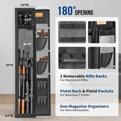 Miniatura 6 de BlackSmith Caja fuerte para 3 rifles y pistolas para el hogar, rifles y pistolas, caja fuerte para pistola de 0.1 s, acceso rápido, reconocimiento