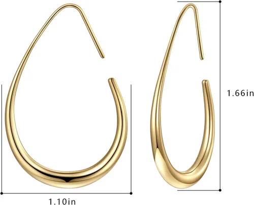 Miniatura 2 de Aretes de aro ligeros con forma de lágrima para mujer, chapados en oro blanco de 14 quilates, grandes y ovalados, de alto pulido, joyería de regalo