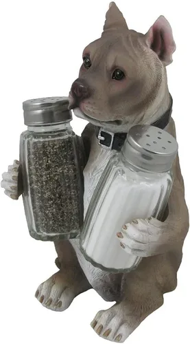 Miniatura 2 de Pit Bull - Juego de salero y pimentero decorativo con estatuilla de soporte en estatuas y esculturas de perros y decoración de mesa de cocina