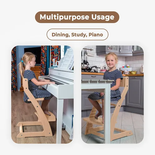 Miniatura 7 de FORNEL Silla alta de madera para bebés y niños pequeños, altura ajustable, fácil de limpiar, silla de comedor para niños de 3 años a 200 libras