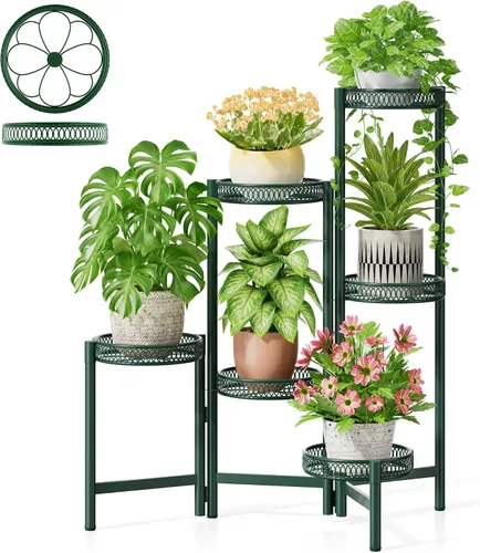 Miniatura 26 de Soporte escalonado para plantas al aire libre de 3 niveles para interiores, estante de flores de metal para múltiples plantas, soportes altos