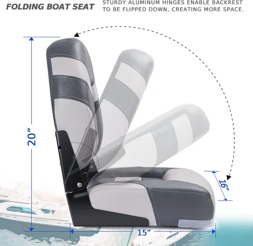 Miniatura 4 de Asiento plegable marino de respaldo bajo premium, tornillos de acero inoxidable incluidos B71-Gris claro/Carbón (2 asientos)