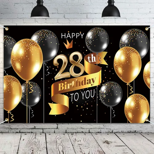 Miniatura 19 de Cartel de fondo de feliz cumpleaños 15 – Suministros de decoración de fiesta de cumpleaños 15 para niños – Oro negro 3.9 x 5.9 pies